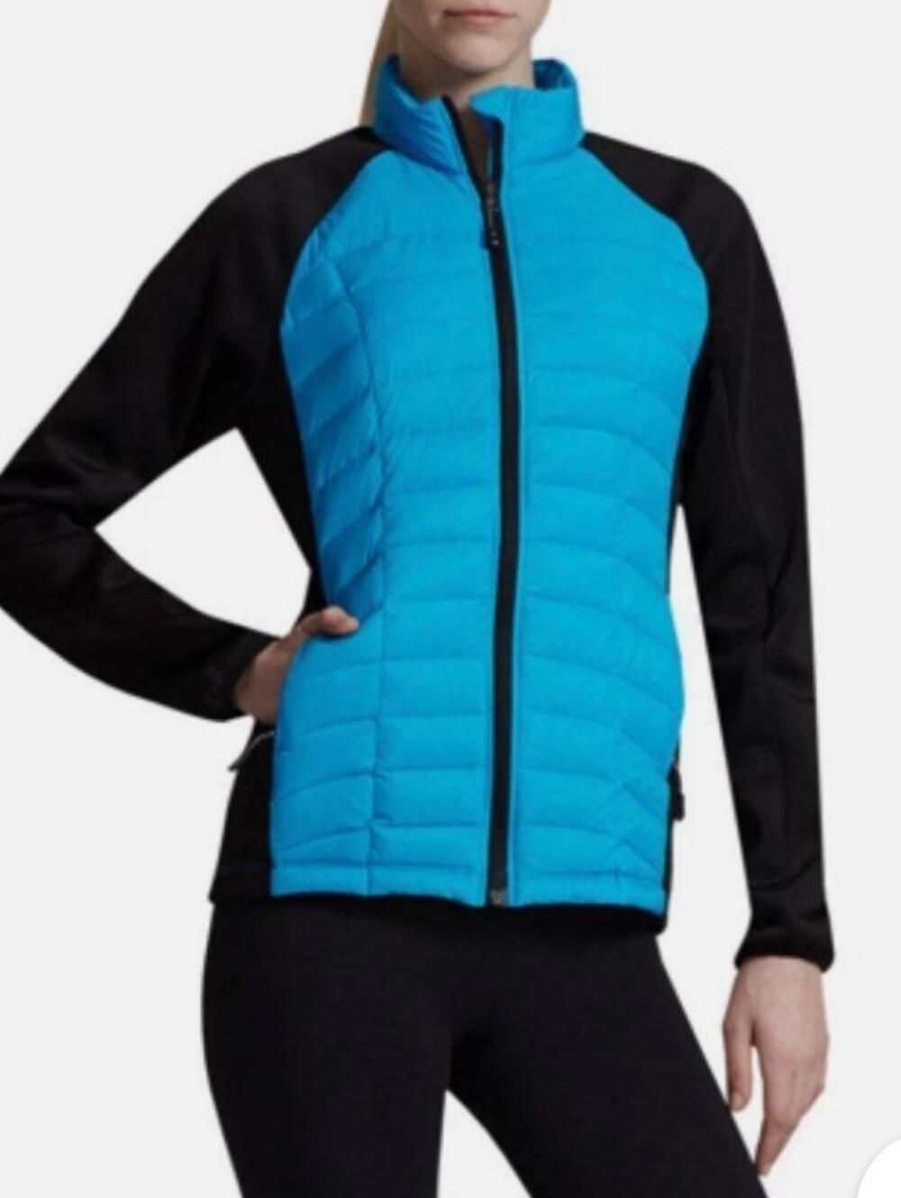 Women's Blue and Black Quilted Puffer Jacket
